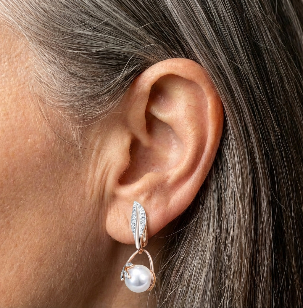 Vintage Crystal Flower Pearl Drop Earrings