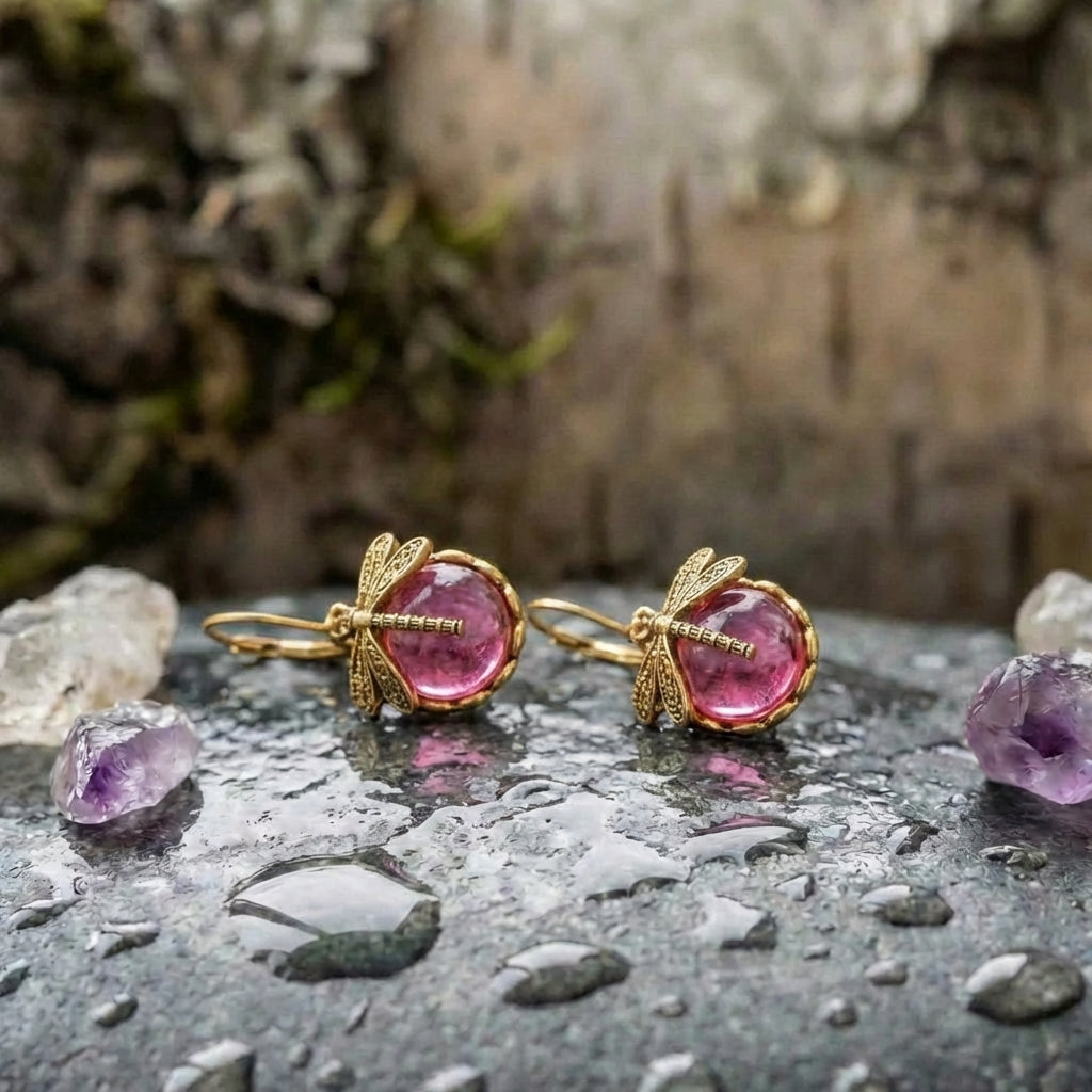 Vintage Dragonfly Tourmaline Earrings