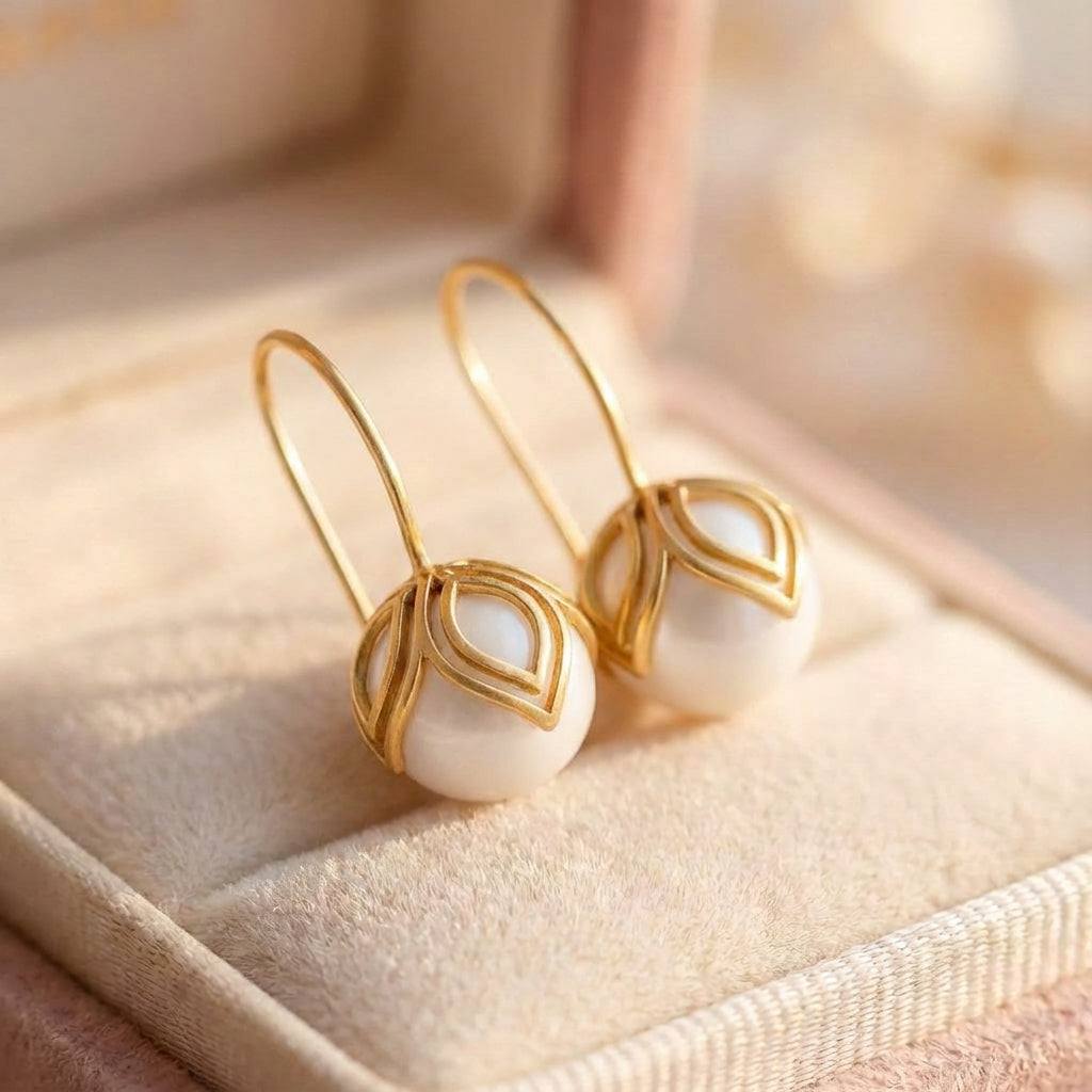 Vintage Elegant Flower Gold Hook Earrings