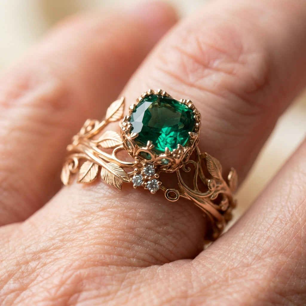 Emerald Leaf Ring