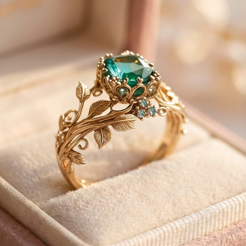 Vintage Emerald Leaf Ring