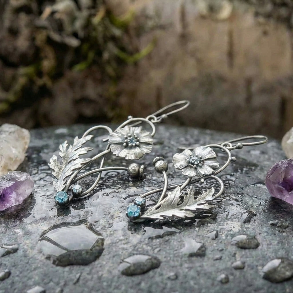 Vintage Flower Zircon Earrings