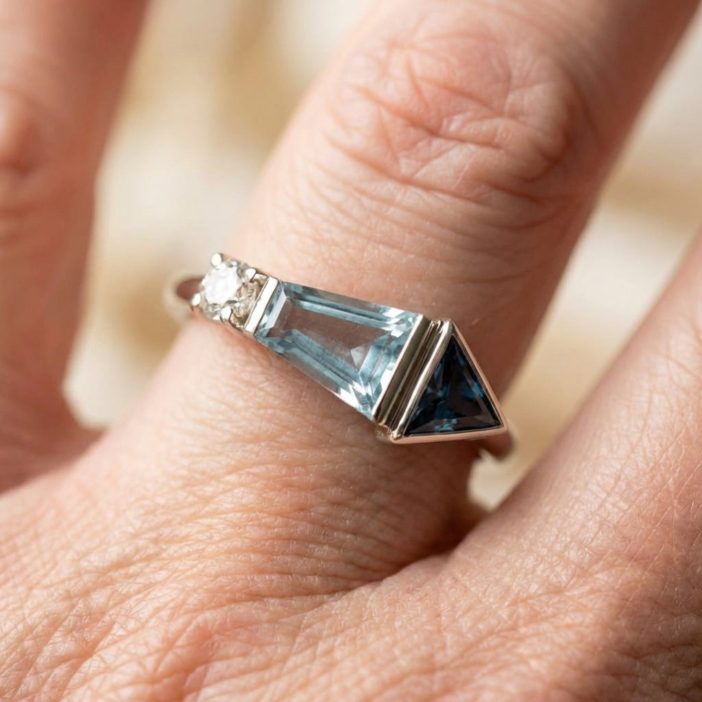 Geometric Aquamarine Ring