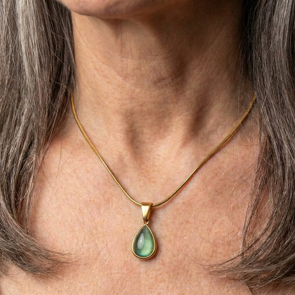 Green Crystal Water Drop Necklace