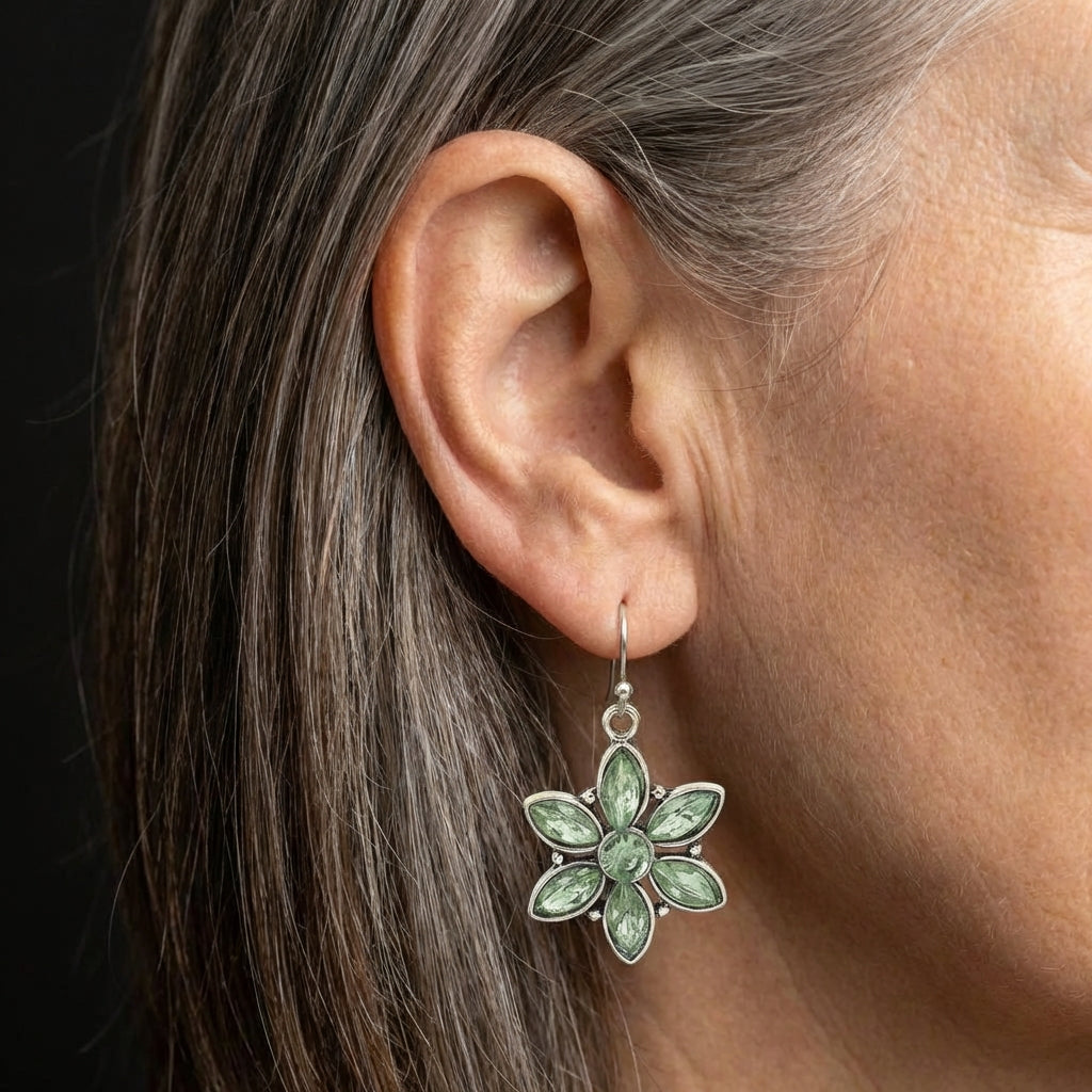 Green Stone Flower Earrings