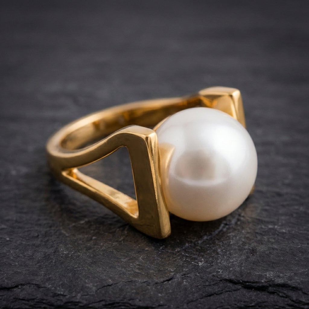 Vintage Inlaid Pearl Golden Ring