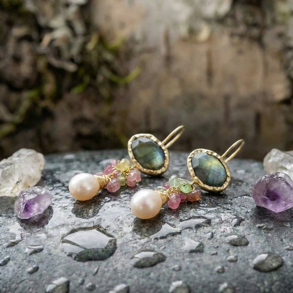 Vintage Labradorite Pearl Earrings