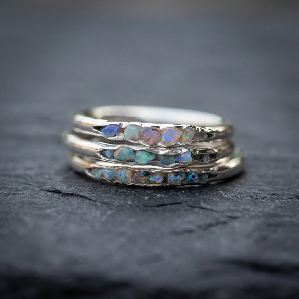 Vintage Layered Blue Stones Silver Ring