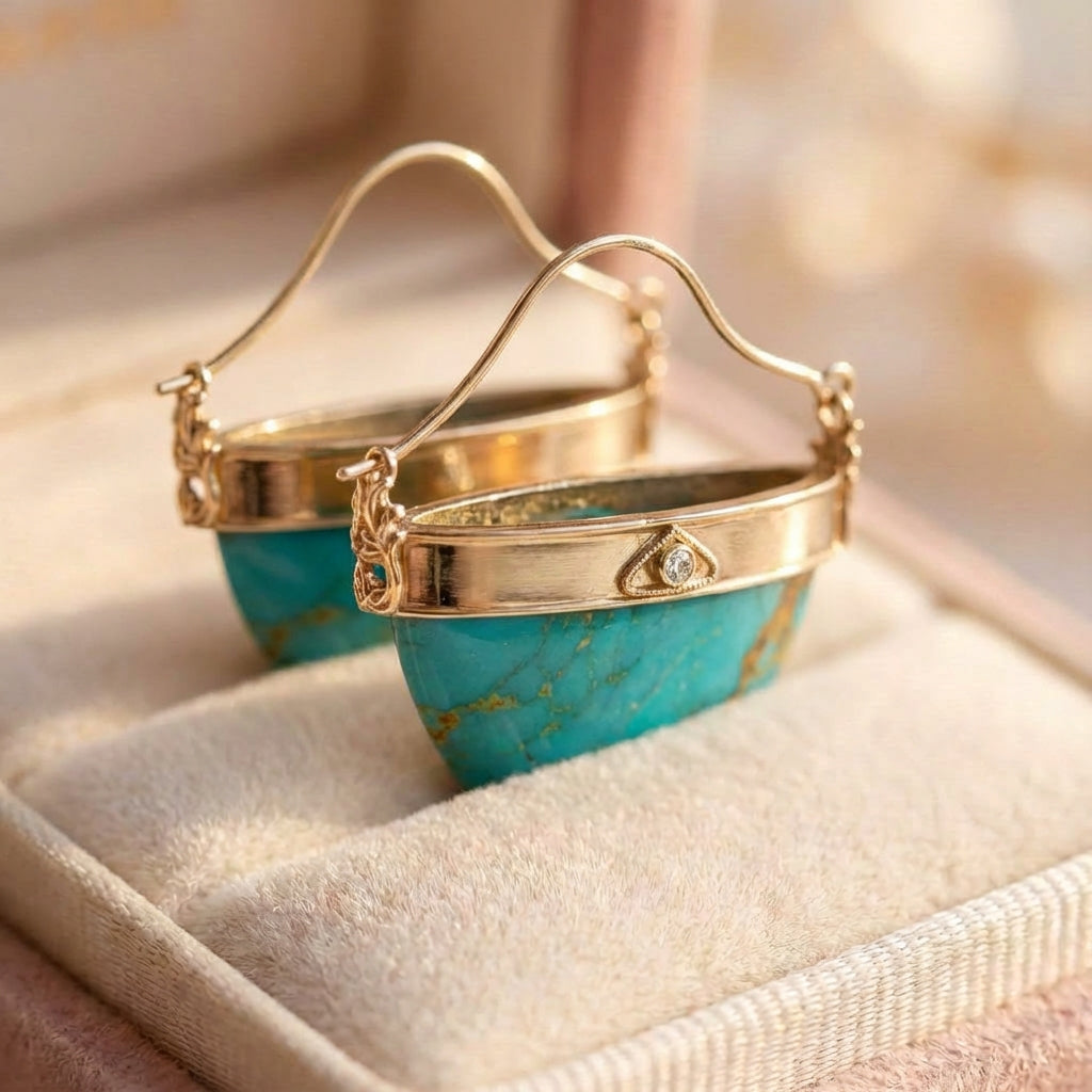 Vintage Opal Crest Gold Earrings