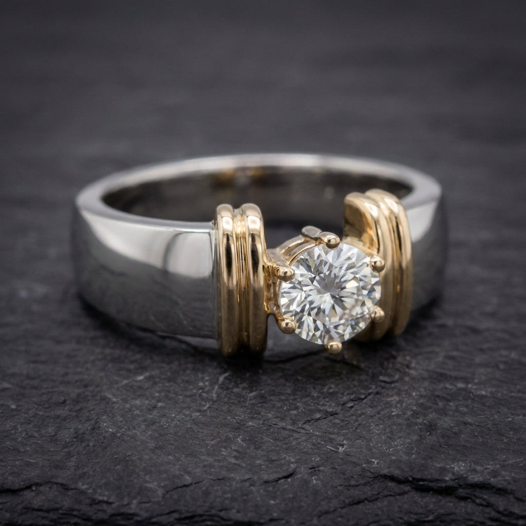 Vintage Open Gold Thread Silver Ring