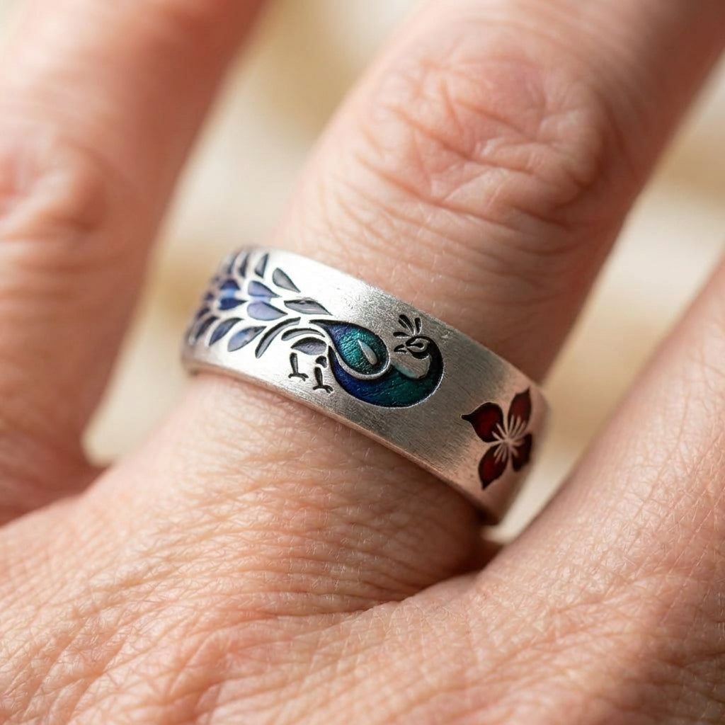 Peacock Enamel Ring