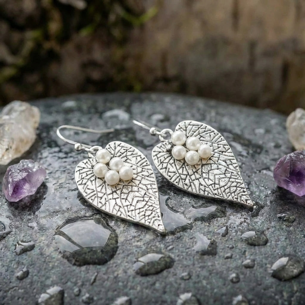 Vintage Pearl Leaf Earrings