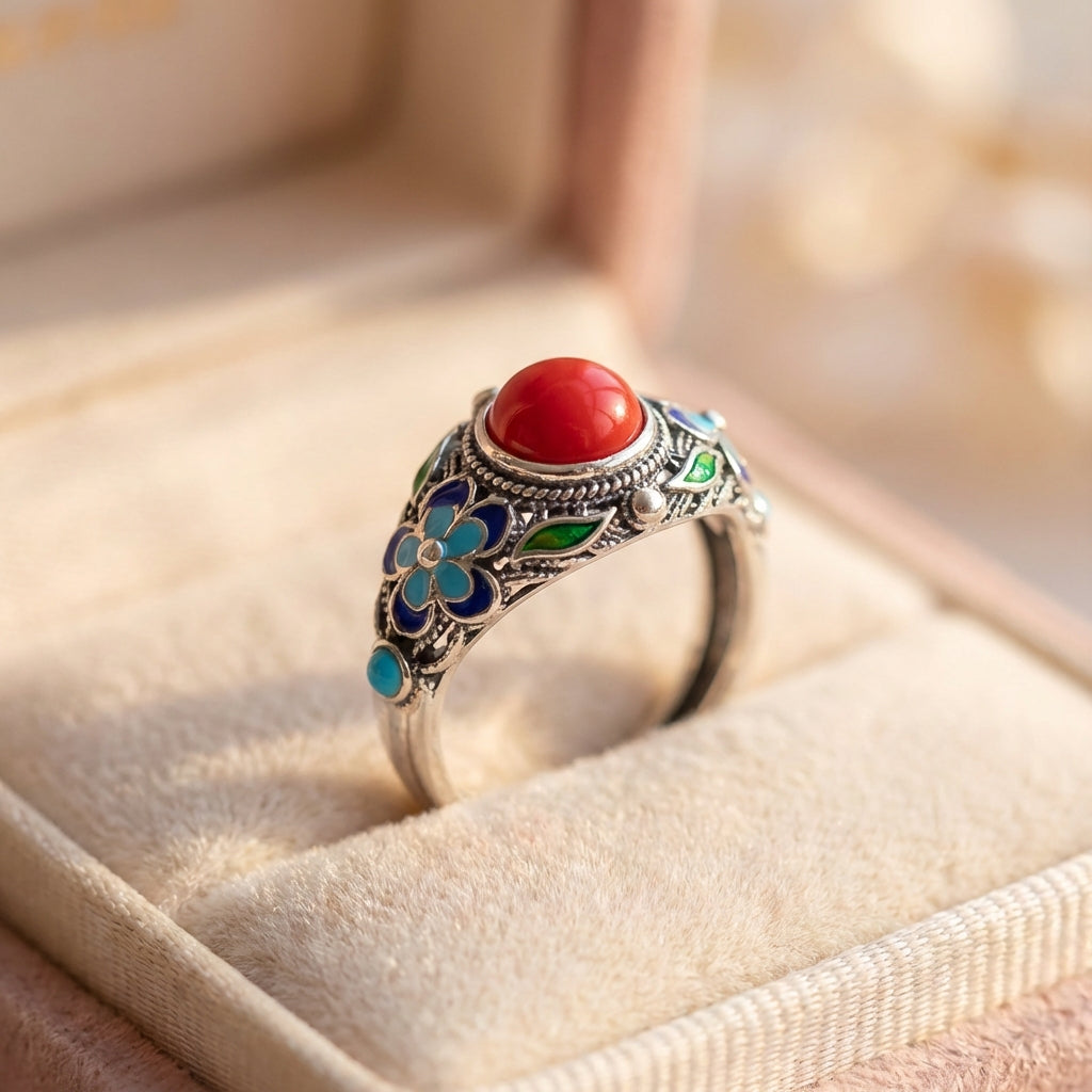 Vintage Red Stone Filigree Ring