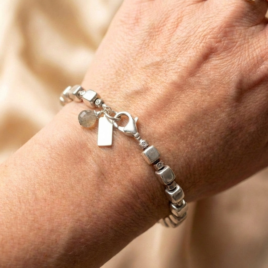Silver Cubic Beads Bracelet