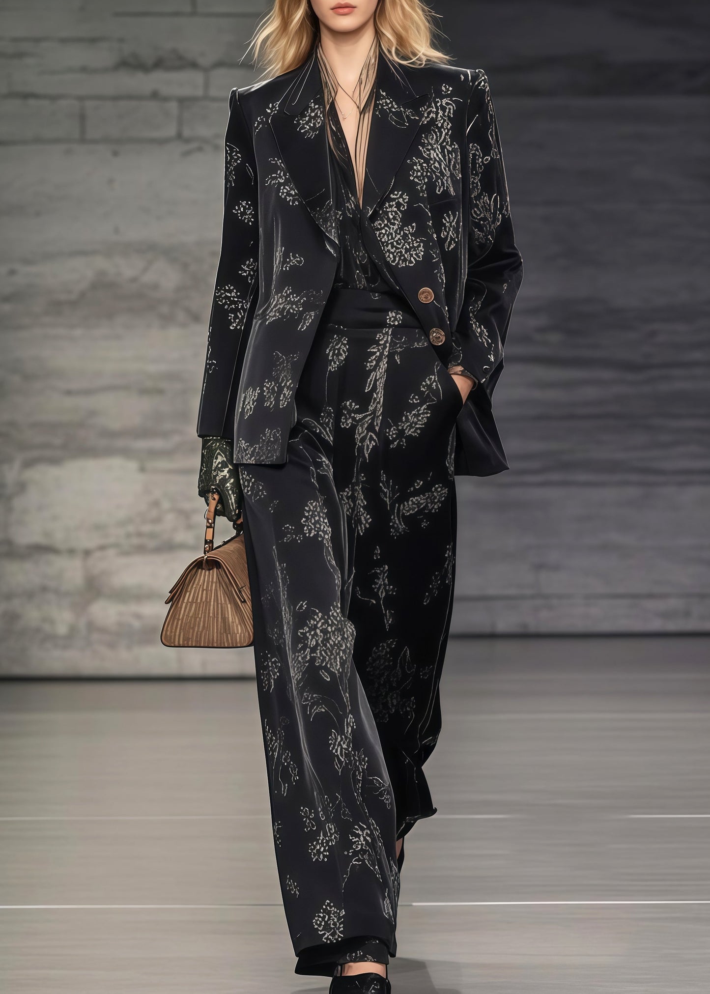 Black Oversized Print Spandex Two Pieces Set Spring