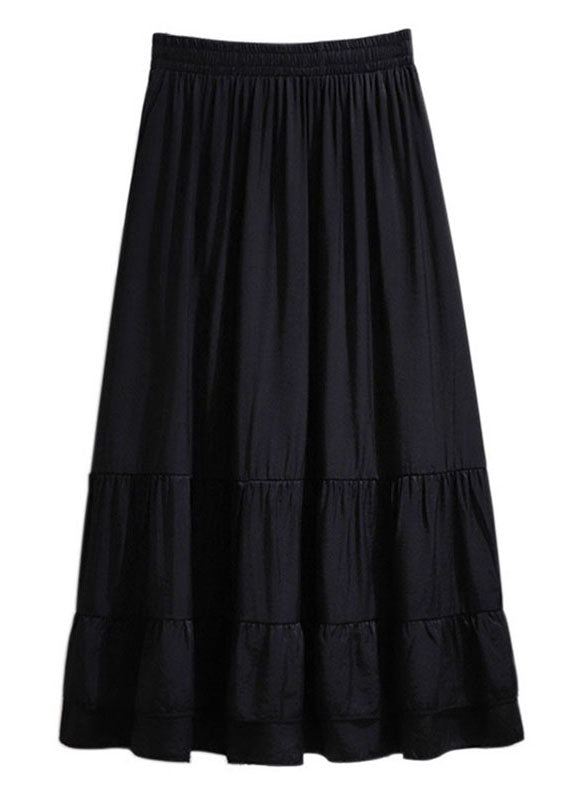 Black Wrinkled High Waist Patchwork Cotton Skirt Fall