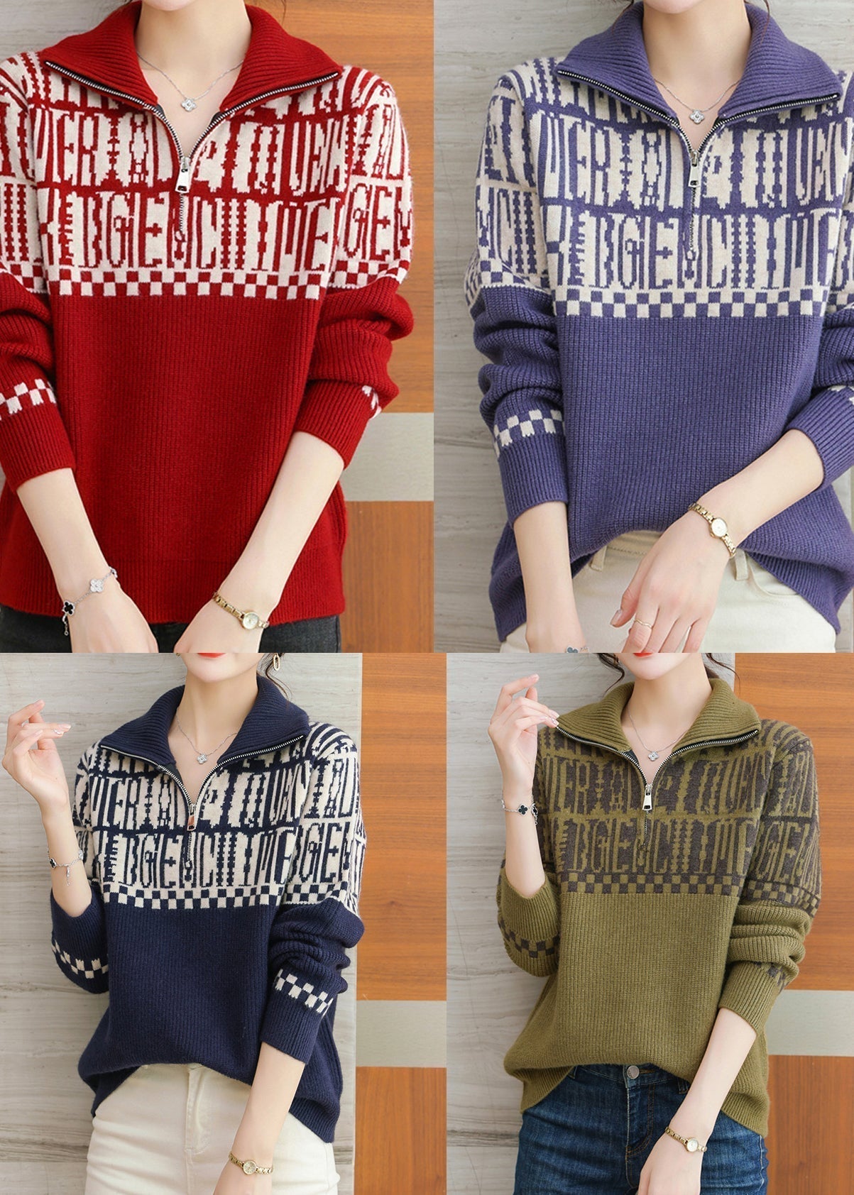 Grass Green Peter Pan Collar Zip Up Wool Knit Sweaters Fall