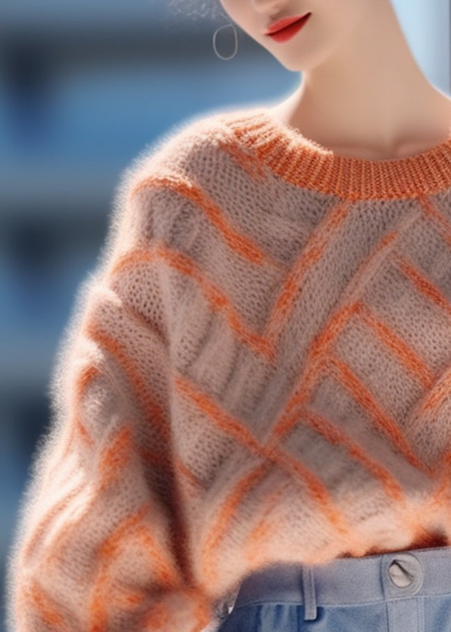 Orange O Neck Cozy Thick Knit Pullover Sweaters Spring
