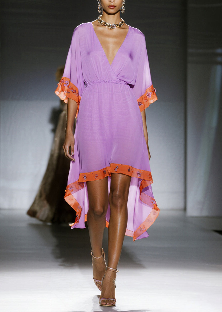 Purple Asymmetrical Patchwork Chiffon Dress Summer