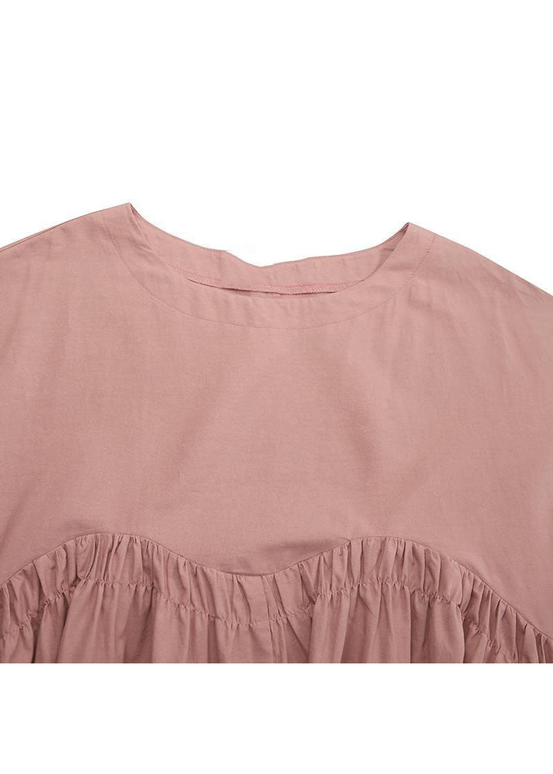 Cotton Color Pleats Half Sleeve Swing Maxi Dresses