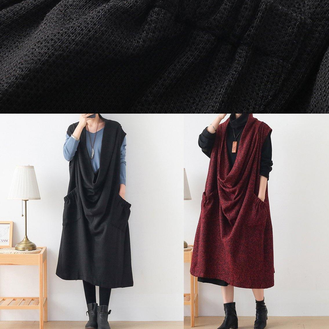 Black Sweater Dress Outfit O Neck Asymmetric Art Knitwear