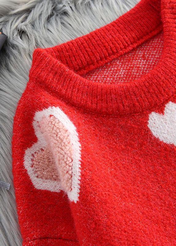 O Neck Blue Knit Sweat Tops Oversized Love Knitted Pullover