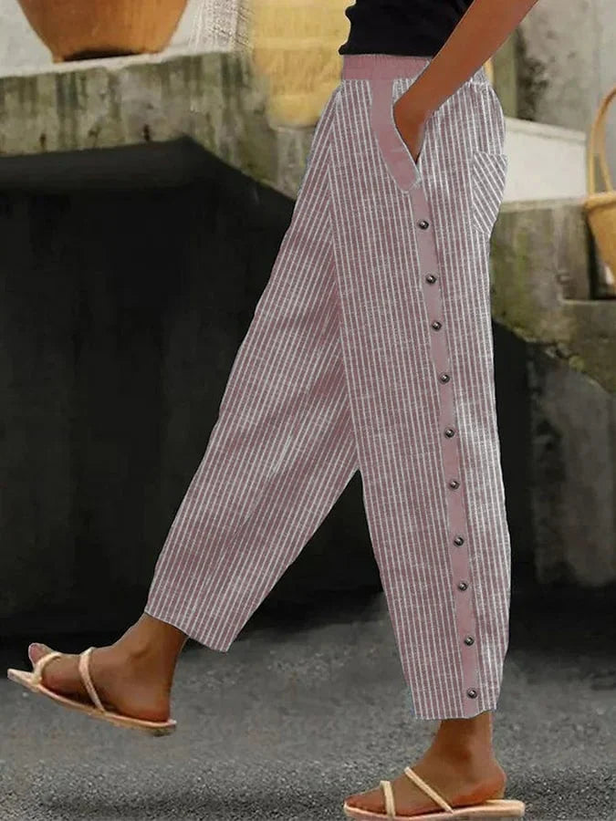 CD | Pantaloni casual cu închidere cu buton și model în dungi
