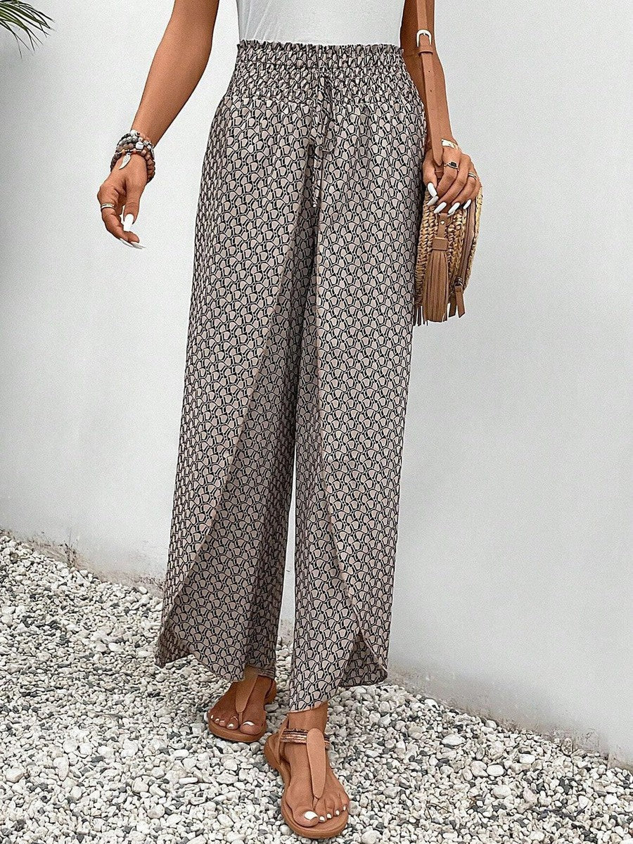 CD | Brown Print Elasticated drawstring waist pantaloni