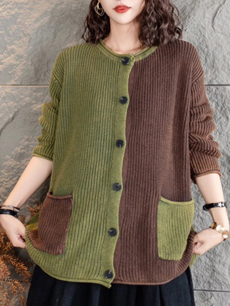 CD | Cardigan elegant tricotat cu gradient de culoare și nasturi
