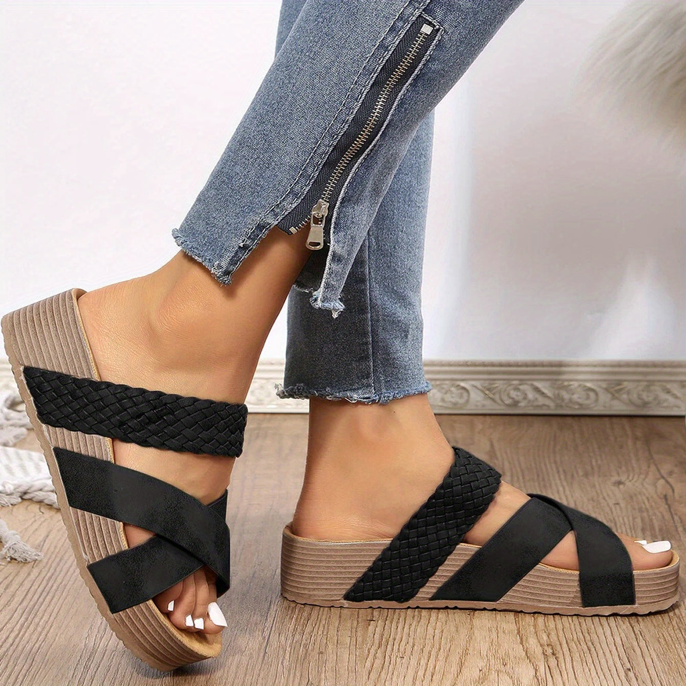 CD | Braided detaliu Criss Cross Papuci de casă