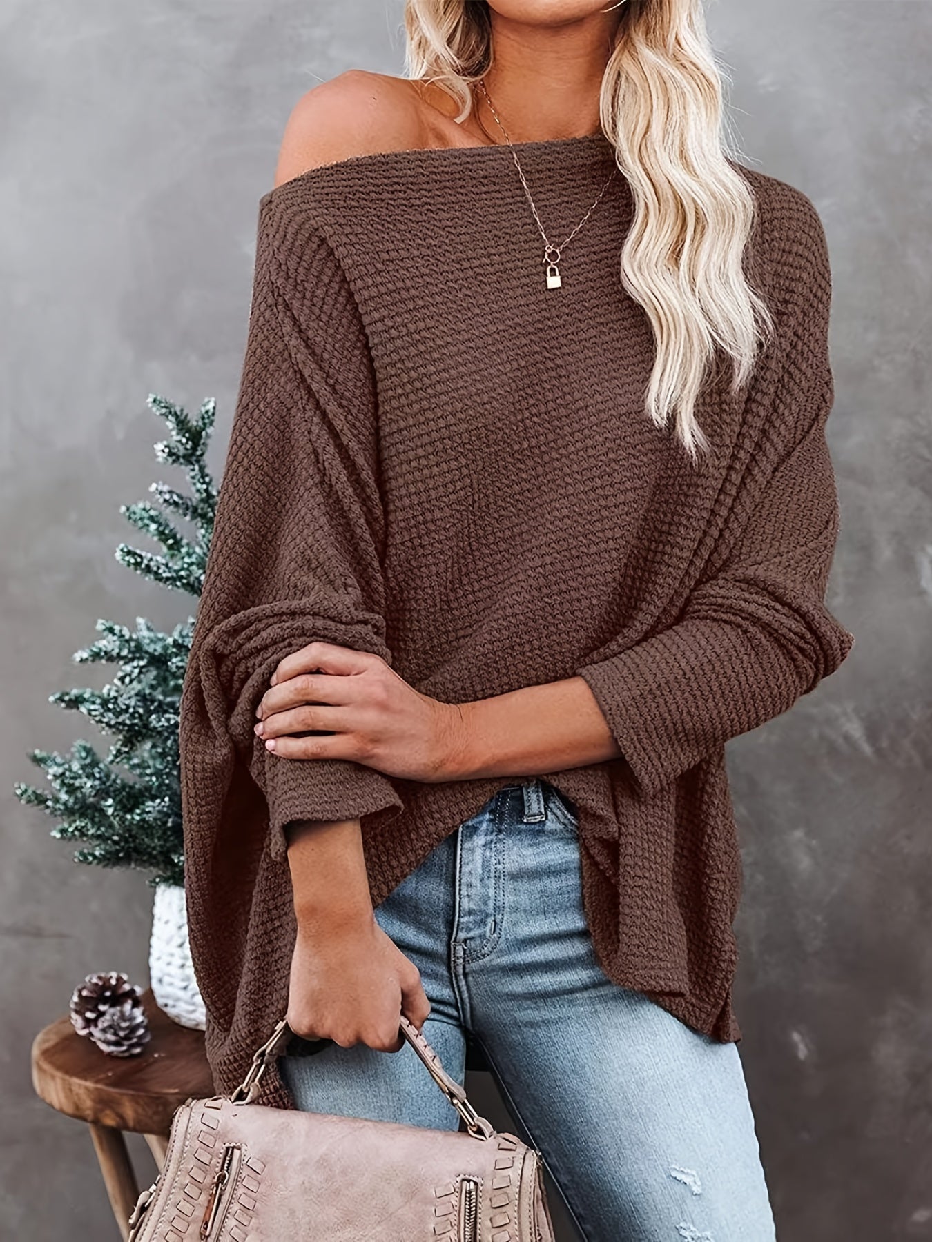 CD | Pulover casual tricotat cu mâneci lungi, oversized