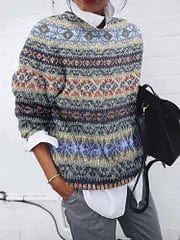 CD | Pulover cu model geometric în stil vintage