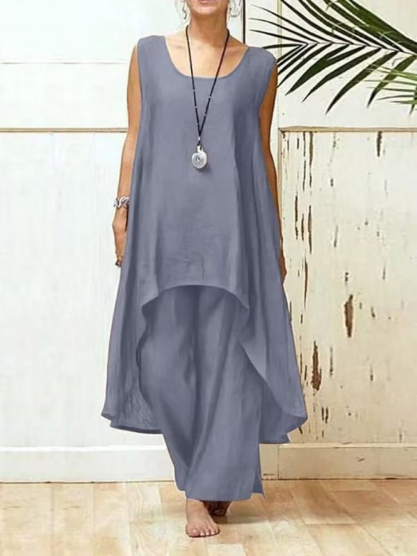 CD | bumbac lenjerie moda casual neregulate pantaloni fără mâneci cu picior larg set din două piese