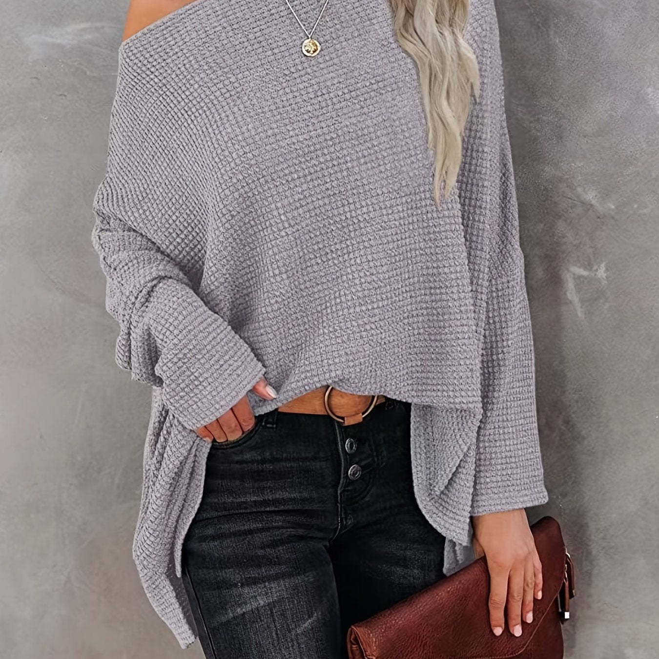 CD | Pulover casual tricotat cu mâneci lungi, oversized