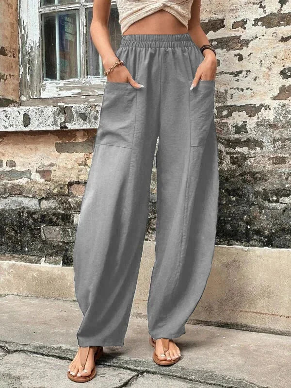 CD | Pantaloni largi de o singură culoare cu buzunare elastice în mărimi mari