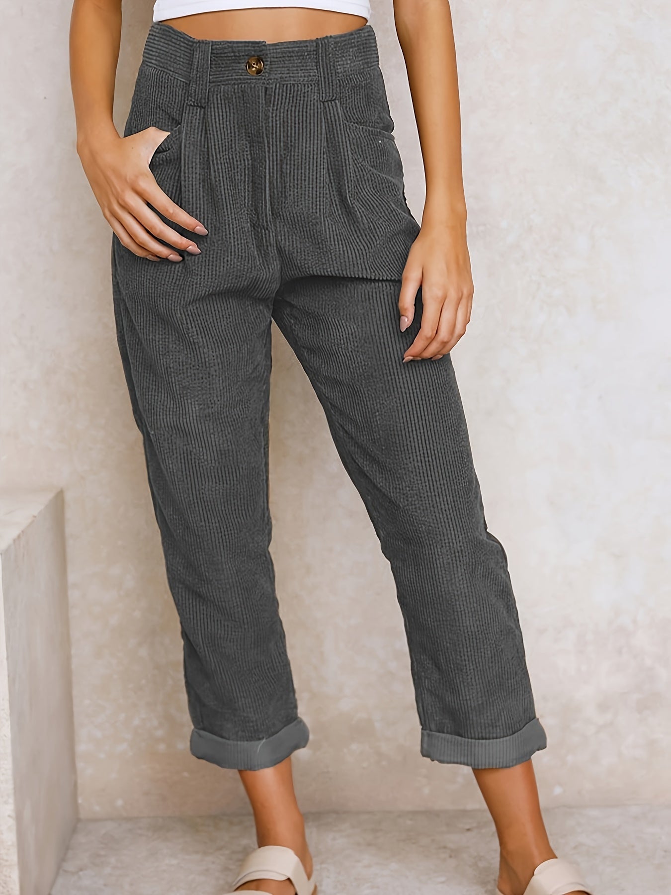 CD | Pantaloni corduroy cu picior drept pentru femei