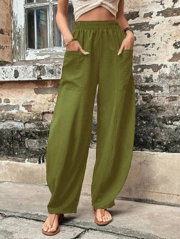 CD | Pantaloni largi de o singură culoare cu buzunare elastice în mărimi mari