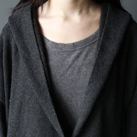Dark Gray Woolen Sweater Coats Long Sleeve Knit Cardigans