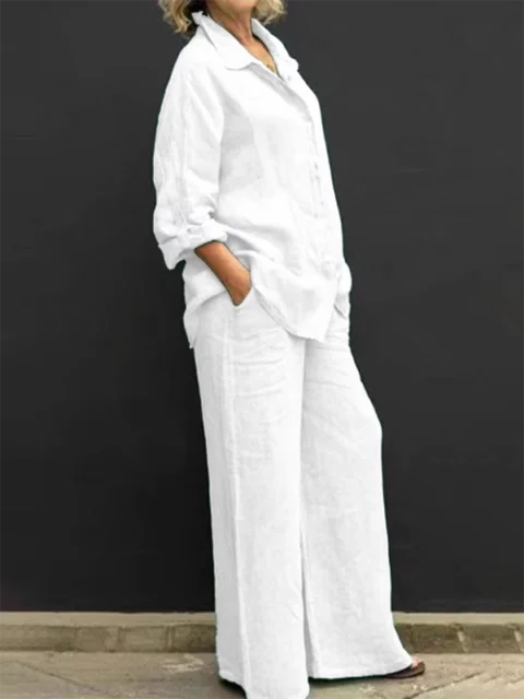 CD | Set bluză și pantaloni casual din in