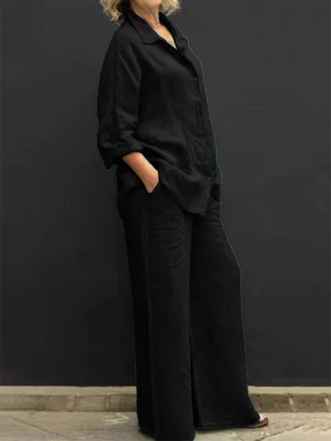 CD | Set bluză și pantaloni casual din in