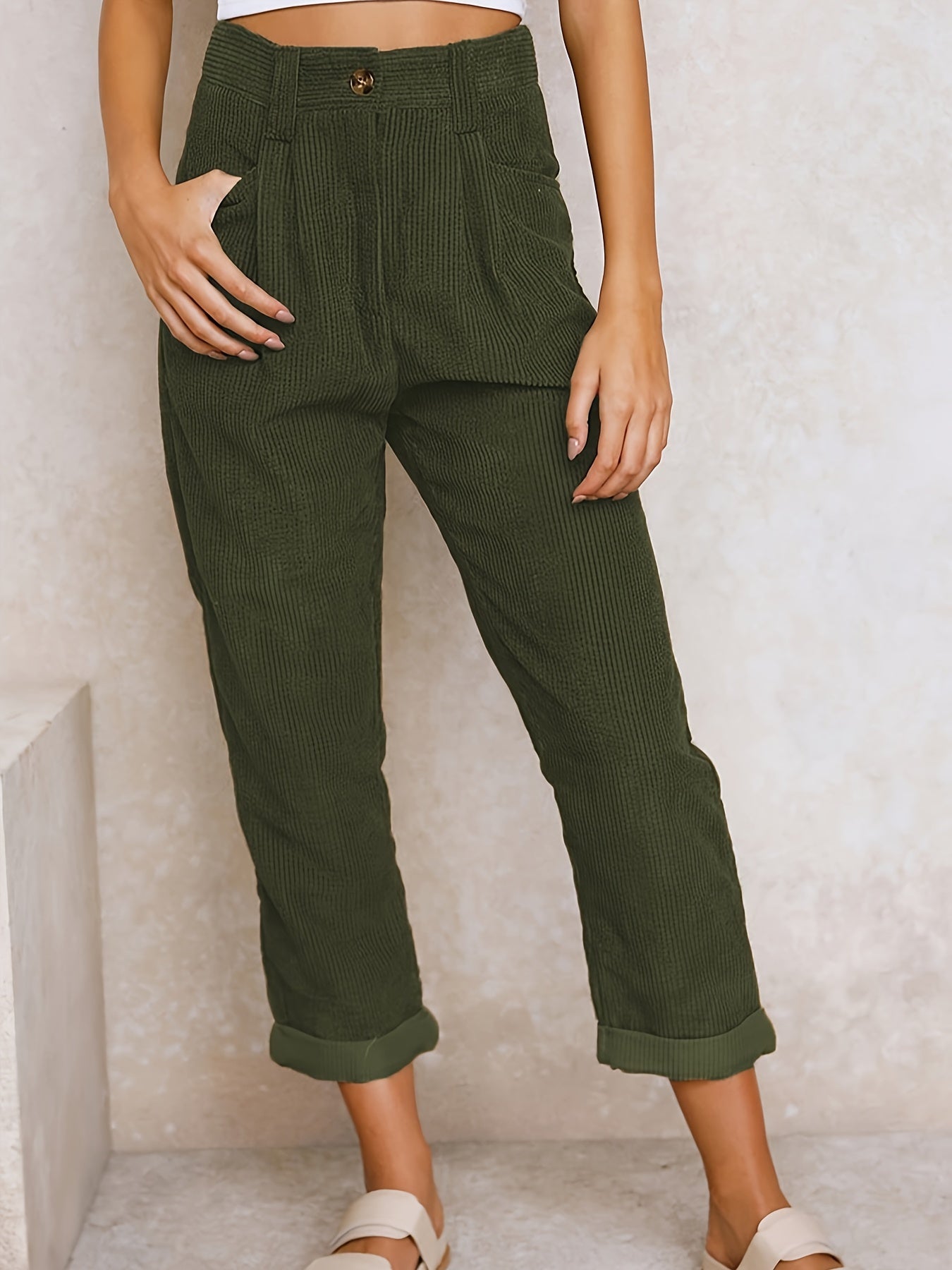 CD | Pantaloni corduroy cu picior drept pentru femei
