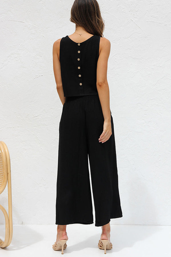 CD | Khiara Basic Button Crop Top și pantaloni cu buzunare Set