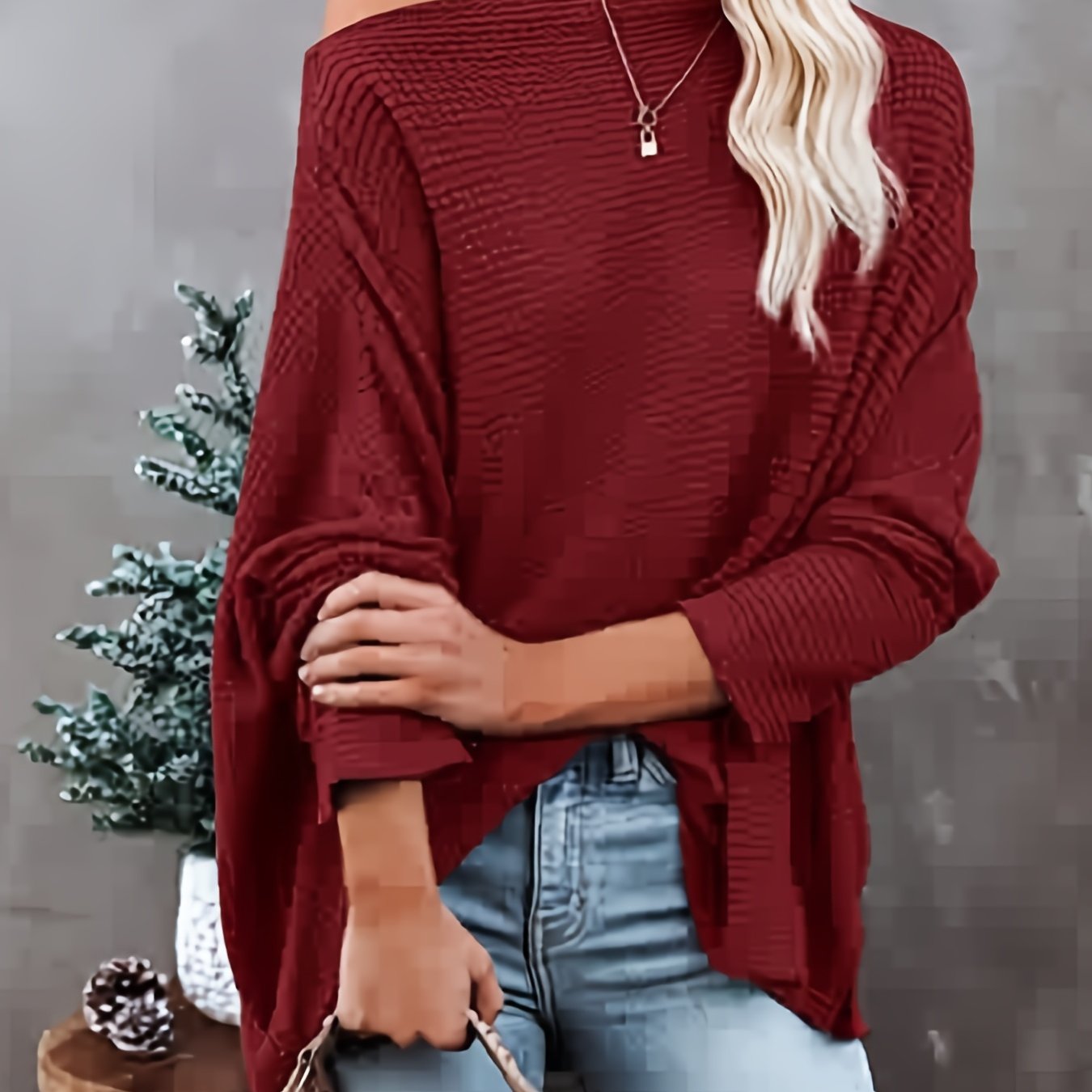 CD | Pulover casual tricotat cu mâneci lungi, oversized