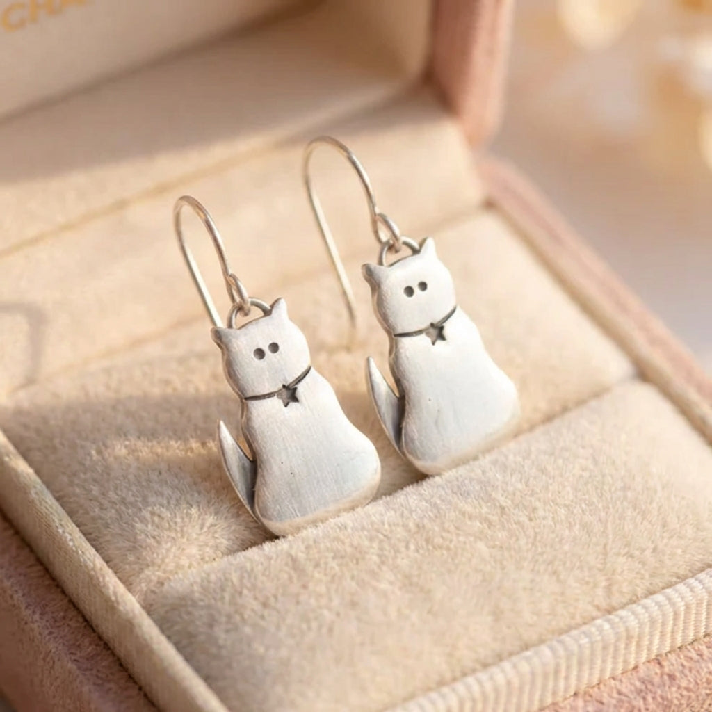 Cute Cat Silver Earrings