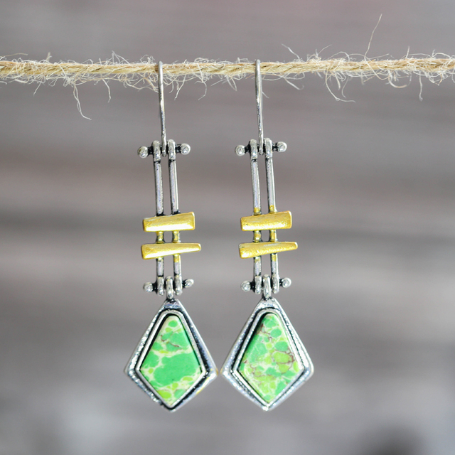 Green Stone Earrings in Silver