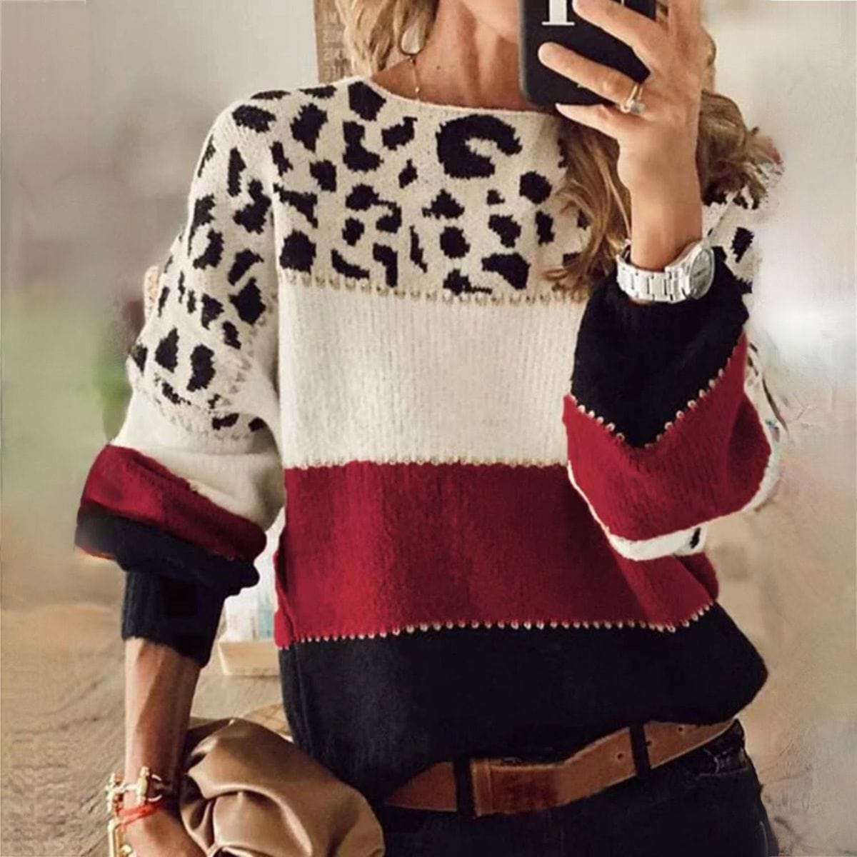 CD | Pulover elegant cu imprimeu leopard