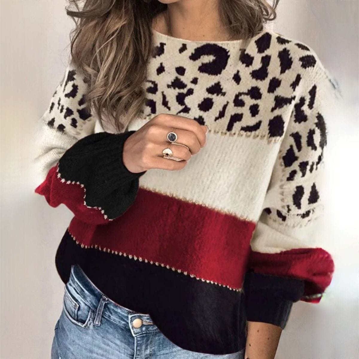 CD | Pulover elegant cu imprimeu leopard