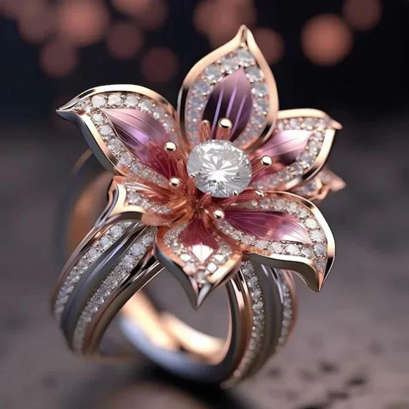 Minimalist Floral Creative Diamond Studded Ring