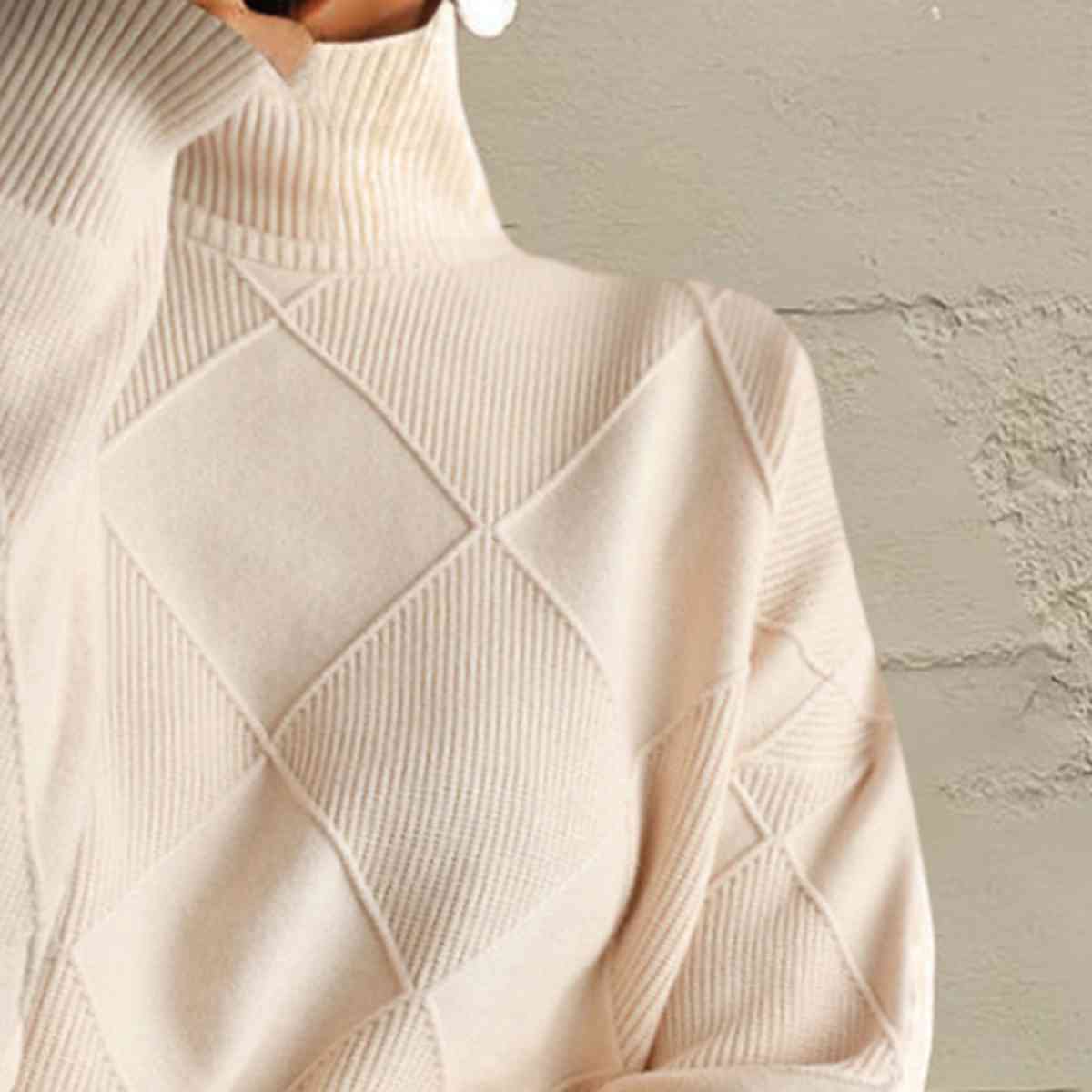 CD | Pulover chic cu guler tip broască țestoasă din tricot geometric