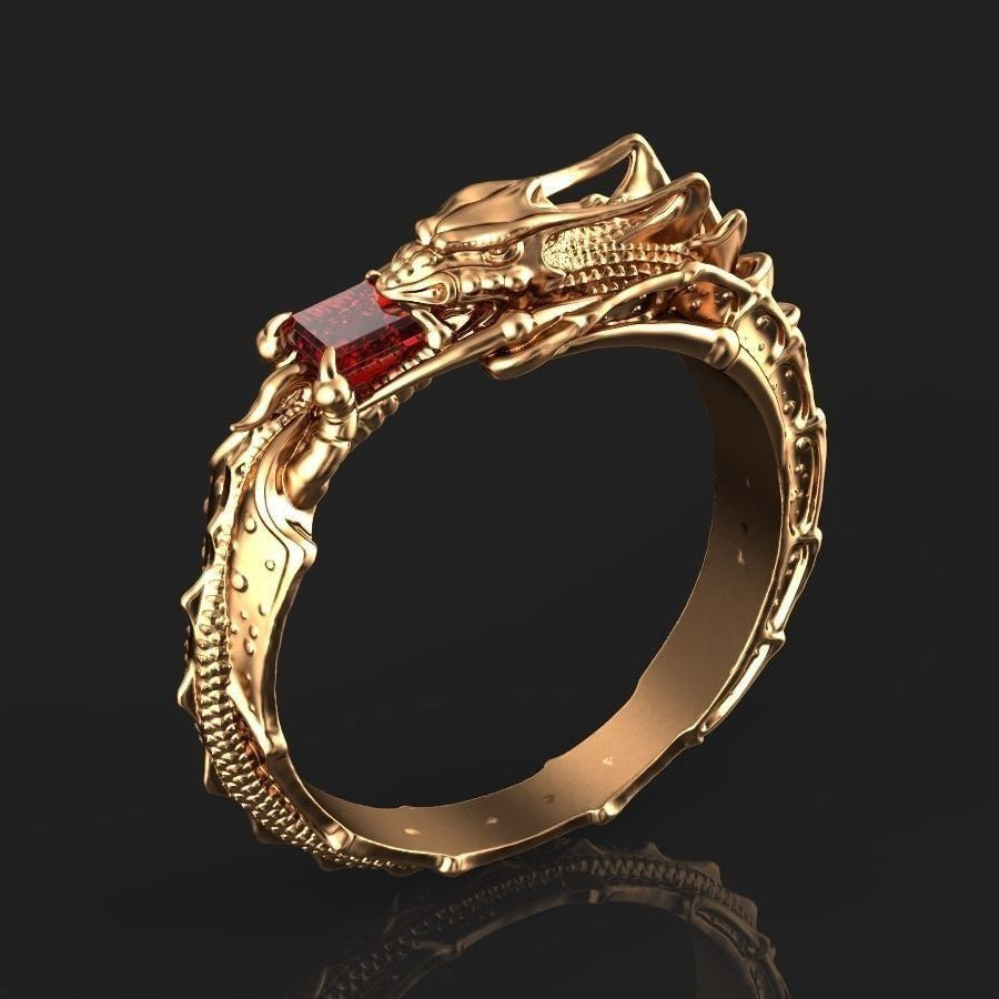 Dragon Red Crystal Gold Ring